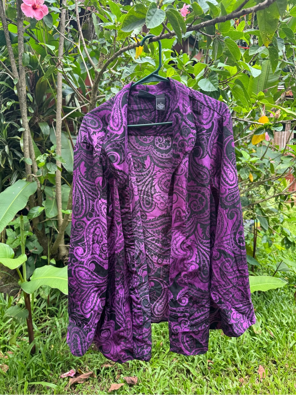Elegant Purple Paisley Open-Front Women's Jacket